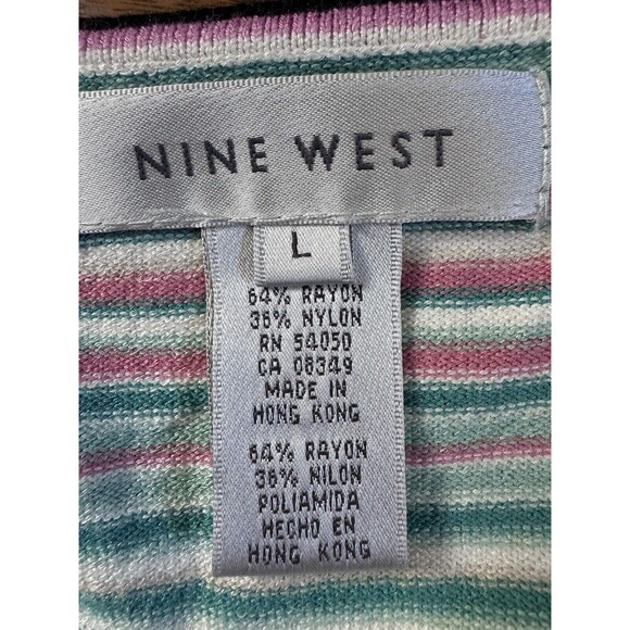 NWT Nine West Wrap Waist Sweater Rainbow Striped V Neck Size L Boho Soft - Picture 4 of 9